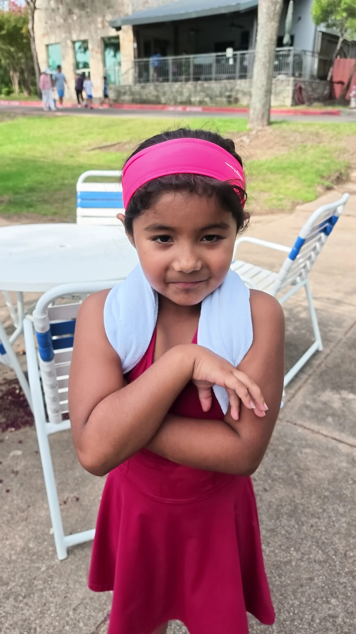 Penny after practice with a towel around her neck